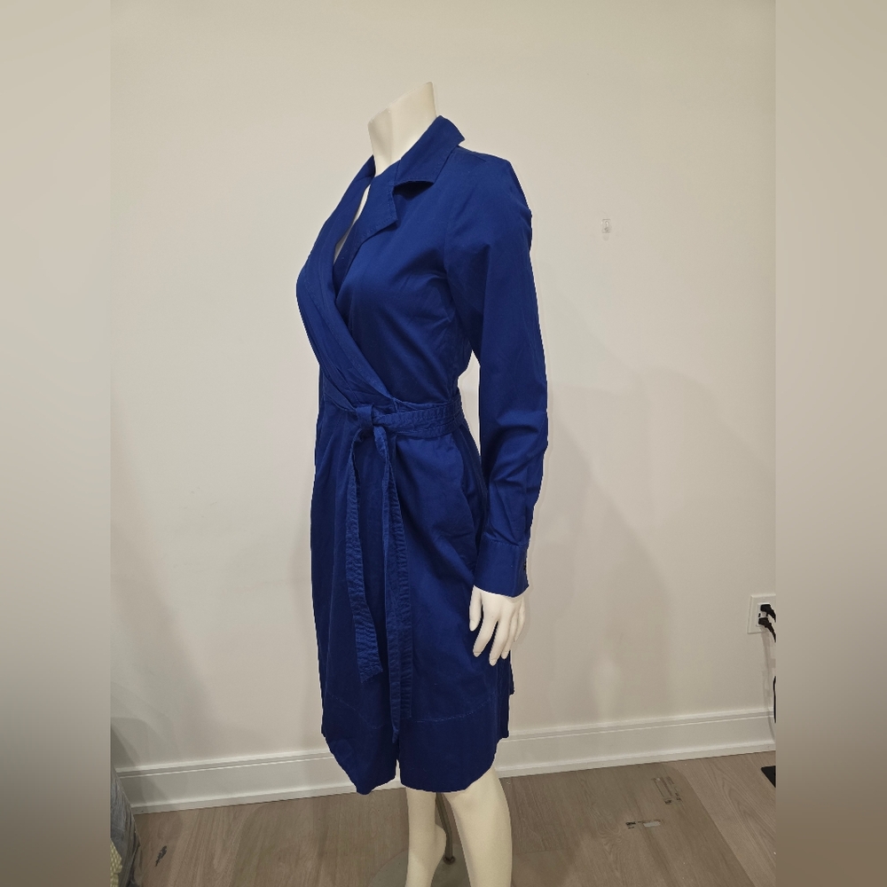 Talbots royal blue wrap poplin Midi dress with Pockets - Picture 9 of 10